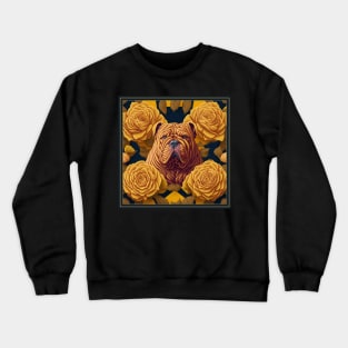Dogs, sharpei dog and flowers, dog, style vector (Yellow version #2 sharpei) Crewneck Sweatshirt